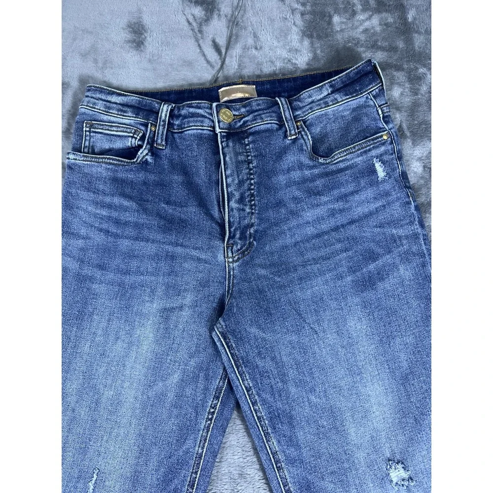 Kut from the Kloth High Rise Ankle Straight Leg Distressed Raw Hem Jeans Blue